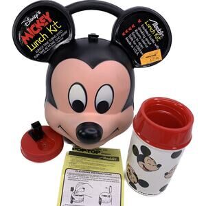 Mickey Mouse Head Aladdin Lunch Kit with Insulated Bottle Instructions Stickers